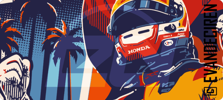 Dettaglio grafica Alex Palou 5x IndyCar Champion Racing T-Shirt – illustrazione evandeciren.ch