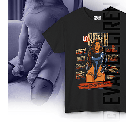 La ROYA Curve Pericolose T-Shirt Pin-Up Erotica Vintage nera con illustrazione